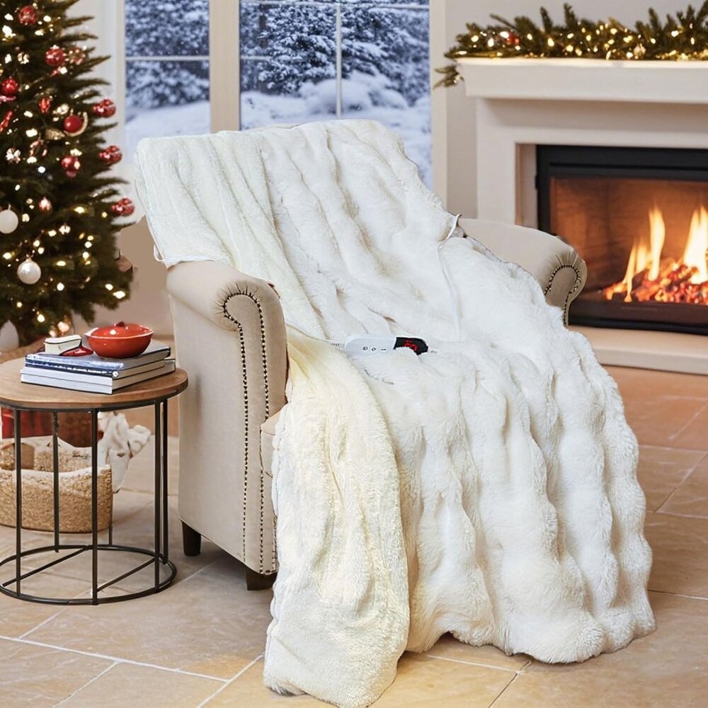 Heated Blanket Throw with 6 Fast Heating Levels,4 Hours Auto-Off,50x60 Cozy Faux